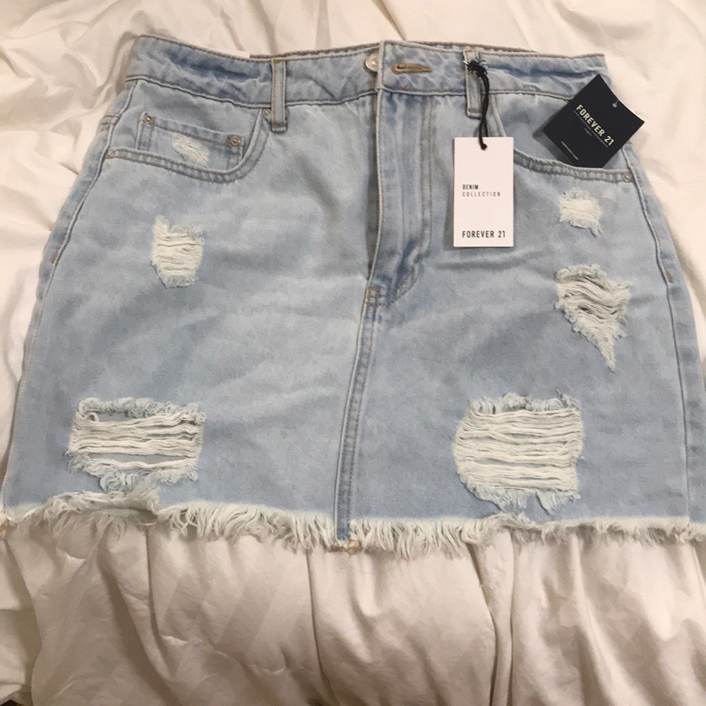 Ripped Denim Light Washed Skirt